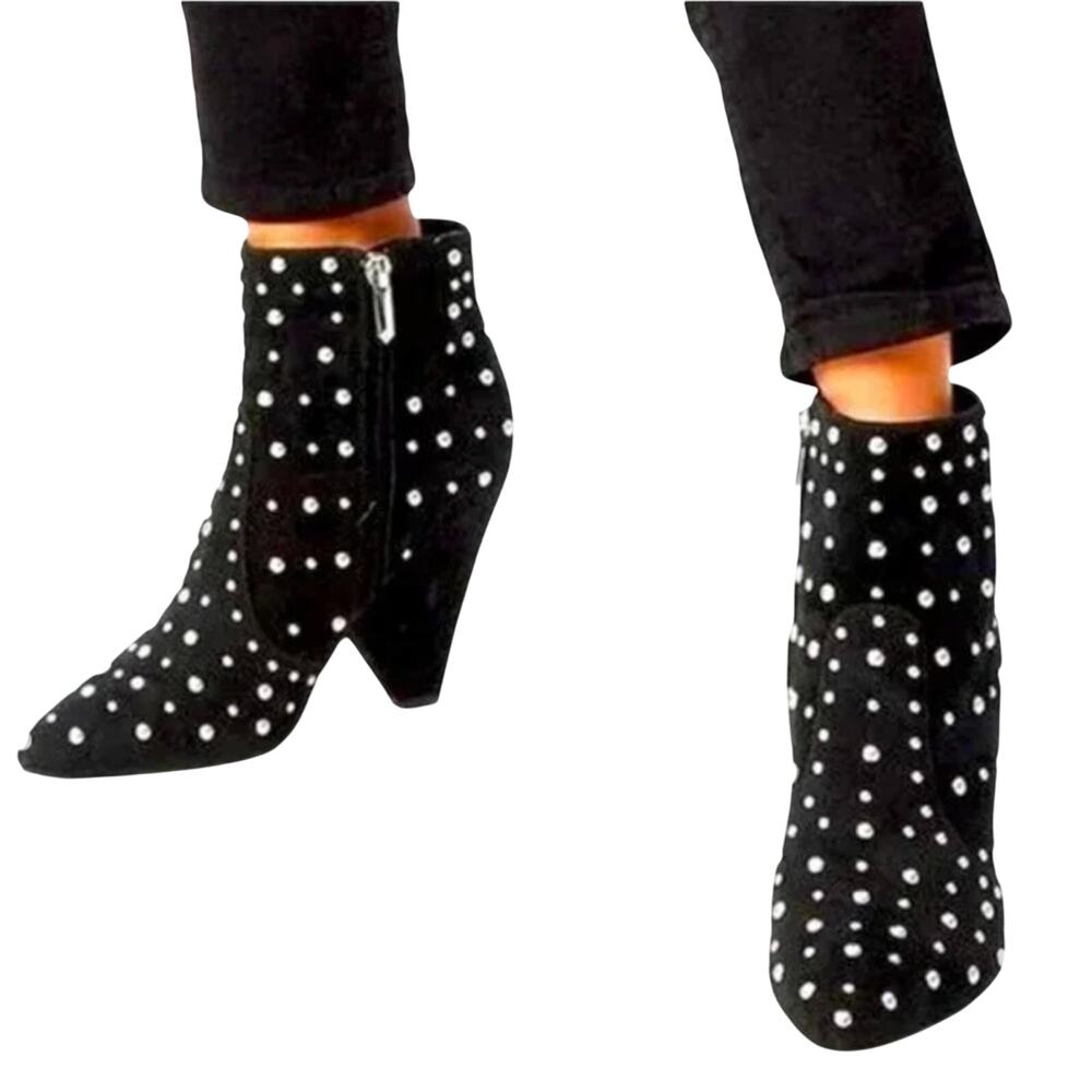 Sam Edelman Roya Studded Booties 5.5 M Black Suede Cone Heel Ankle